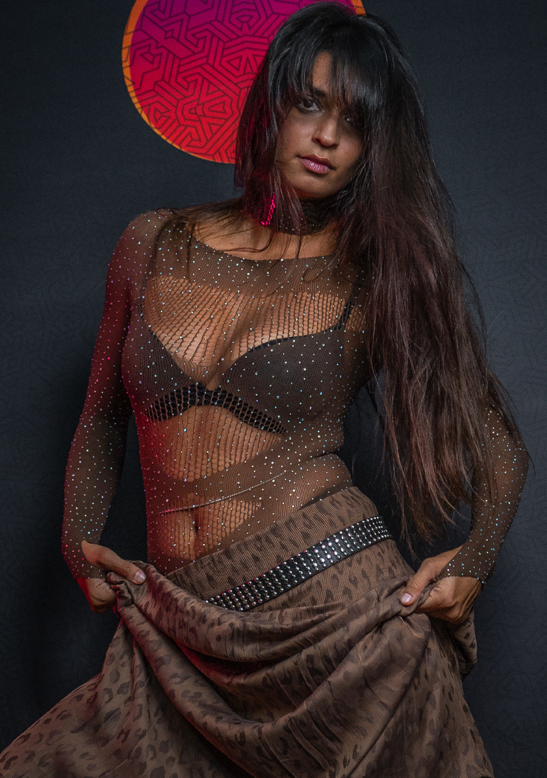 Bodysuit Longsleeve / Super Net - MERMAID TEARS Brown